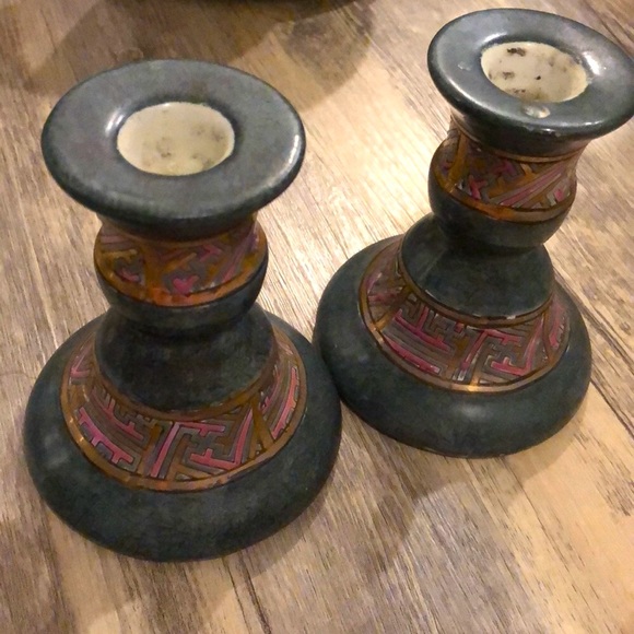 Vintage chinoiserie candle holders set of 2